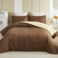 thumbnail image 1 of Exclusivo Mezcla Lightweight Reversible 3-Piece Comforter Set All Seasons, Down Alternative Comforter with 2 Pillow Shams, King Size, Brown/ Khaki, 1 of 8