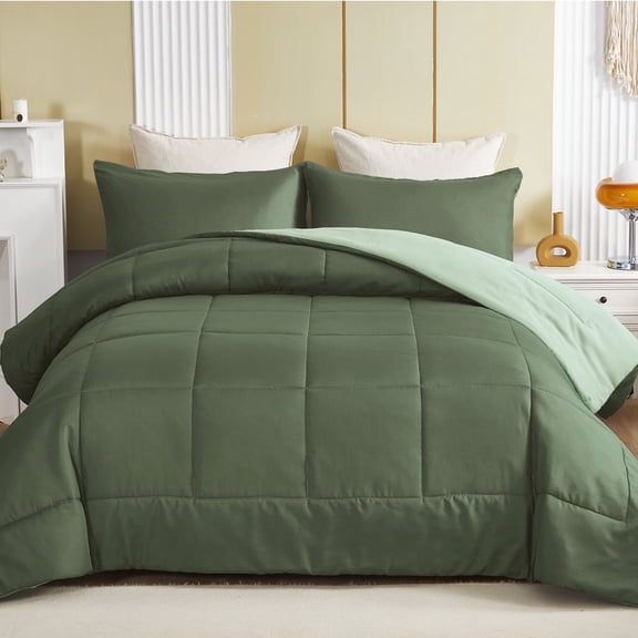 Exclusivo Mezcla Lightweight Reversible 3-Piece Comforter Set All Seasons, Down Alternative Comforter with 2 Pillow Shams, King Size, Emerald/Mint
