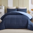 thumbnail image 1 of Exclusivo Mezcla Lightweight Reversible 3-Piece Comforter Set All Seasons, Down Alternative Comforter with 2 Pillow Shams, Queen Size, Navy/ Blue, 1 of 8