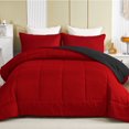 thumbnail image 1 of Exclusivo Mezcla Lightweight Reversible 3-Piece Comforter Set All Seasons, Down Alternative Comforter with 2 Pillow Shams, Oversized Queen Size, Red/Black, 1 of 7