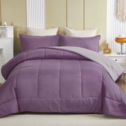 Exclusivo Mezcla Lightweight Reversible 3-Piece Comforter Set All Seasons, Down Alternative Comforter with 2 Pillow Shams, Queen Size, Dusty Lavender/Lilac Ash