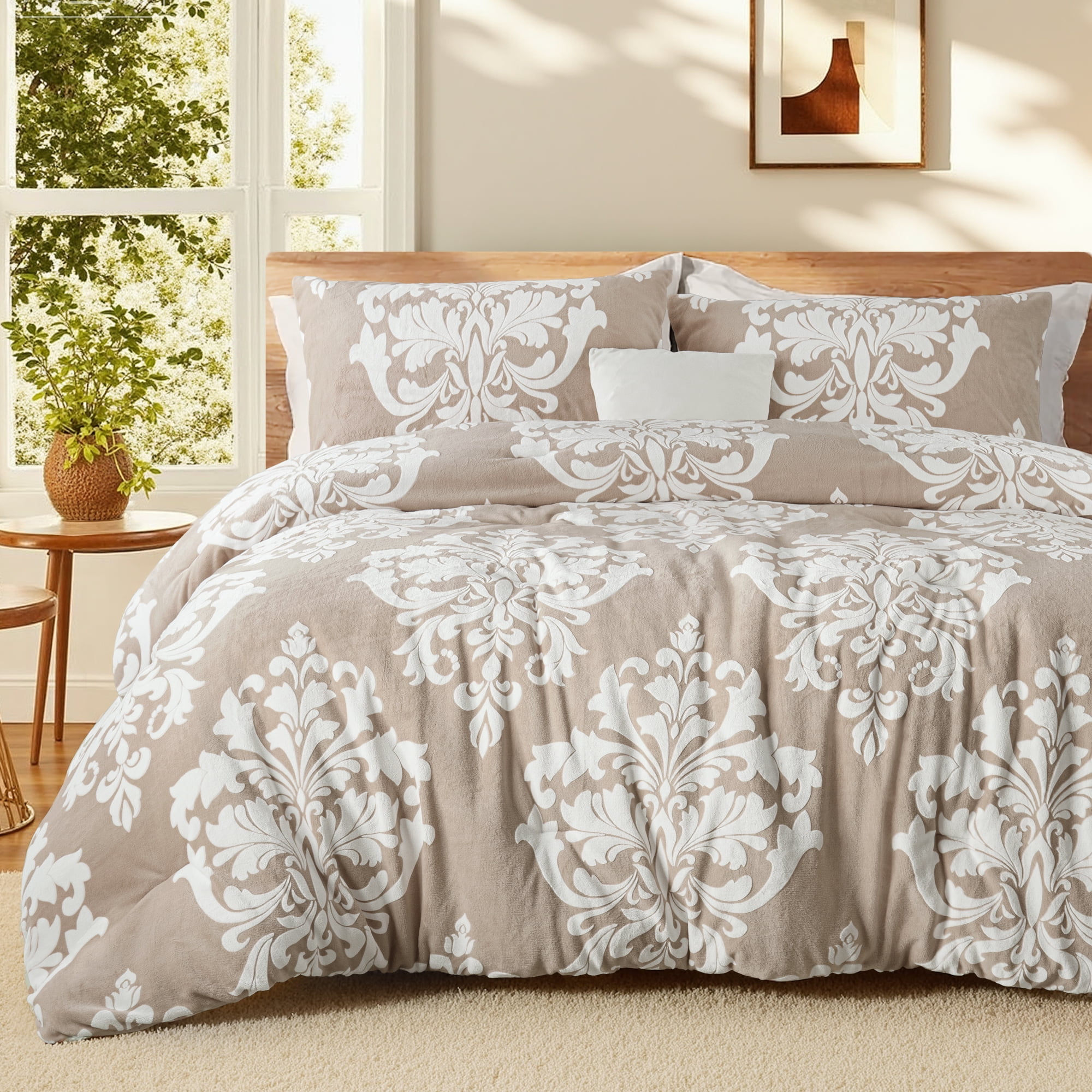 Exclusivo Mezcla Luxury Fuzzy Twin Comforter Set, 2 Pieces Boho Soft Warm Camel Comforters, Reversible Flannel Fluffy Bedding Comforter Sets for All Seasons