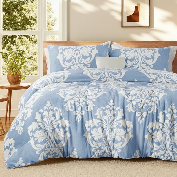 Exclusivo Mezcla Luxury Fuzzy Twin Comforter Set, 2 Pieces Boho Soft Warm Grayish Blue Comforters, Reversible Flannel Fluffy Bedding Comforter Sets for All Seasons