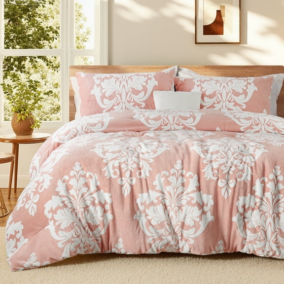 Exclusivo Mezcla Luxury Fuzzy Twin Comforter Set, 2 Pieces Boho Soft Warm Pink Comforters, Reversible Flannel Fluffy Bedding Comforter Sets for All Seasons