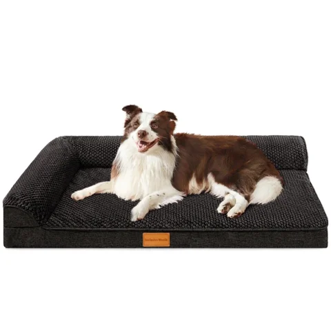 Exclusivo Mezcla Orthopedic Dog Bed with Washable Cover, Jacquard Fluff Pet Sofa Bed with 2-Sided Bolsters for Medium Dogs, 36"×24", Black