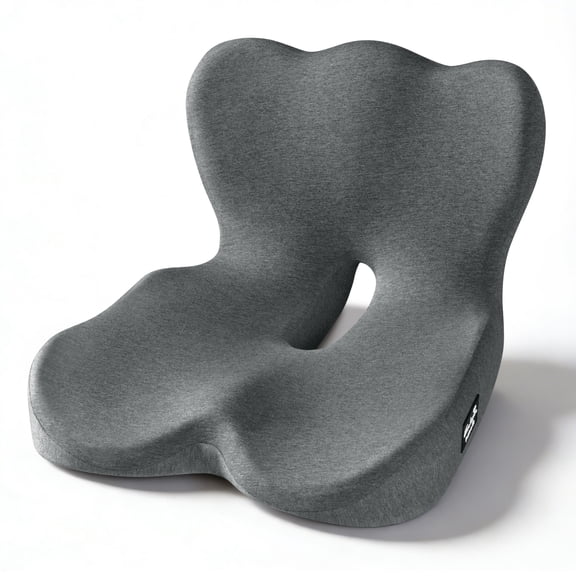 Exclusivo Mezcla Memory Foam Seat Cushion - Ergonomic Lumbar Support Pillow for Office Chair and Car Seat, Non-Slip Pad Cushions for Tailbone Pain Relief and Back Support, Dark Grey