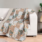 Exclusivo Mezcla Microfiber Boho Patchwork Pattern Quilted Throw Blanket for Bed/Couch/Sofa, Soft and Lightweight 50x 60,Camel