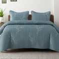 thumbnail image 1 of Exclusivo Mezcla Microfiber Queen Size Quilt Set, 3 Pieces Lightweight Bedspreads/ Coverlet/ Bedding Set with 2 Pillow Shams, Floral Branches Pattern (96"x 92", Blue), 1 of 7