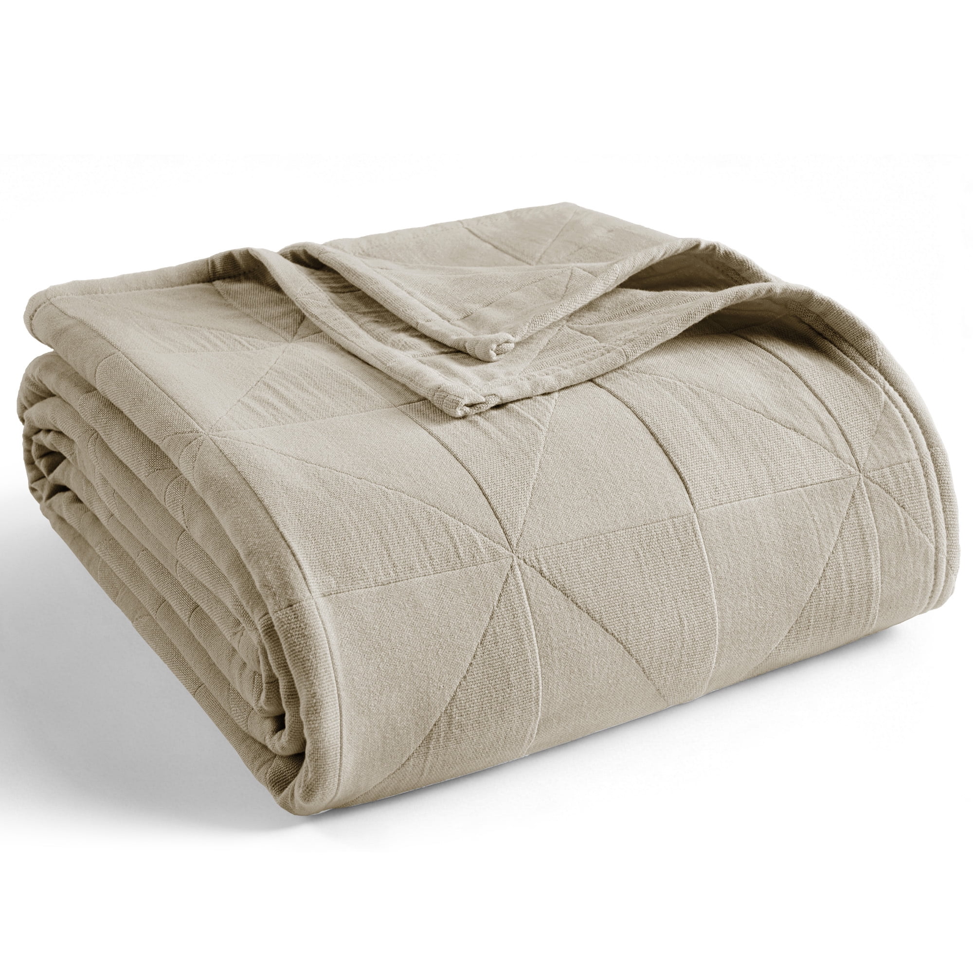 Exclusivo Mezcla 100% Cotton 4 Layers Muslin Throw Blanket for Couch, Moisture-wicking and Breathable Gauze Blanket with Geometric Pattern for Year Round Comfort, 50"x60", Khaki