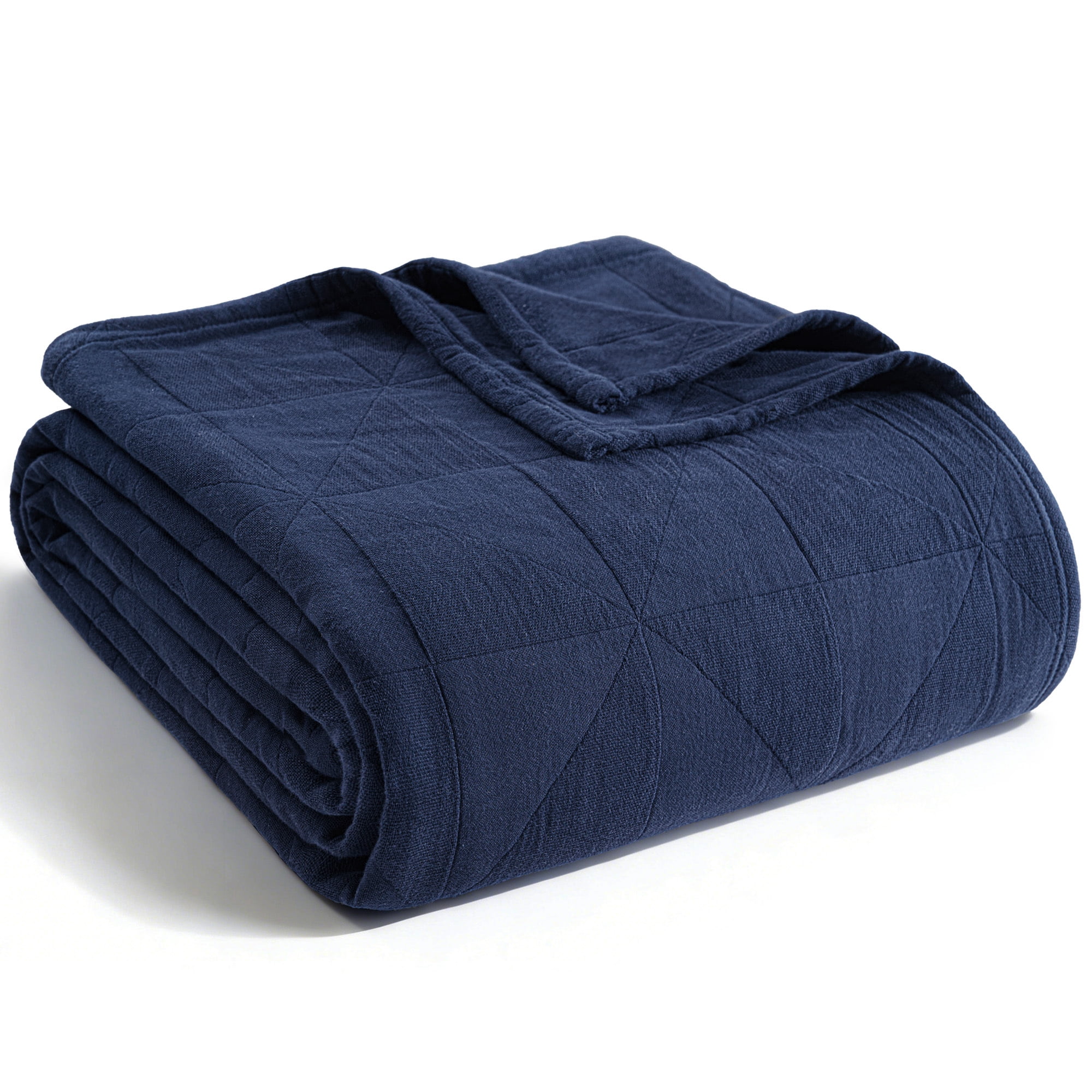 Exclusivo Mezcla 100% Cotton 4 Layers Muslin Blanket Queen Size for Bed, Moisture-wicking and Breathable Gauze Blanket with Geometric Pattern for Year Round Comfort, 90"x90", Navy Blue