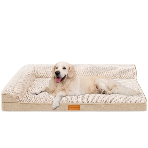 Exclusivo Mezcla Orthopedic Dog Bed with Washable Cover 42"x28", Jacquard Fluff Pet Sofa Bed with 2-Sided Bolsters for Large Dogs, Ivory