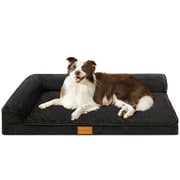 Exclusivo Mezcla Jacquard Orthopedic Pet Bed for Median Dogs, 36"X24" Waterproof L Shaped Dog Bed with Washable Cover, Black