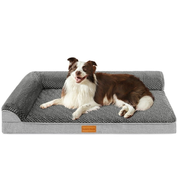 Exclusivo Mezcla Jacquard Orthopedic Pet Bed for Median Dogs, 36"X24" Waterproof L Shaped Dog Bed with Washable Cover, Grey