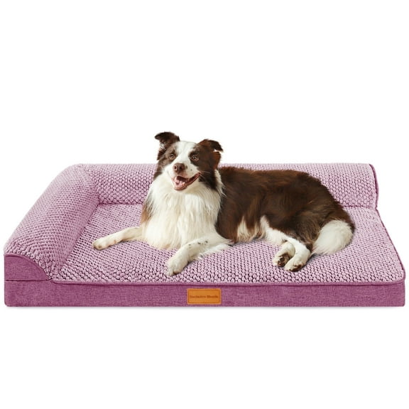 Exclusivo Mezcla Jacquard Orthopedic Pet Bed for Large Dogs, 42"X28" Waterproof L Shaped Dog Bed with Washable Cover, Purple