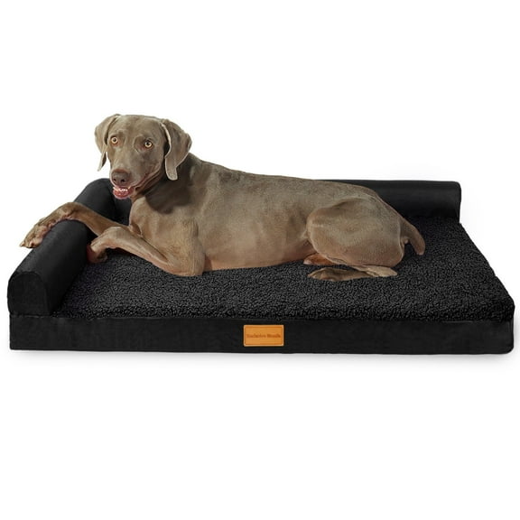 Exclusivo Mezcla Orthopedic Pet Bed for Extra Large Dogs 48"X30", L Shaped Waterproof Dog Beds with Removable Washable Cover, Black