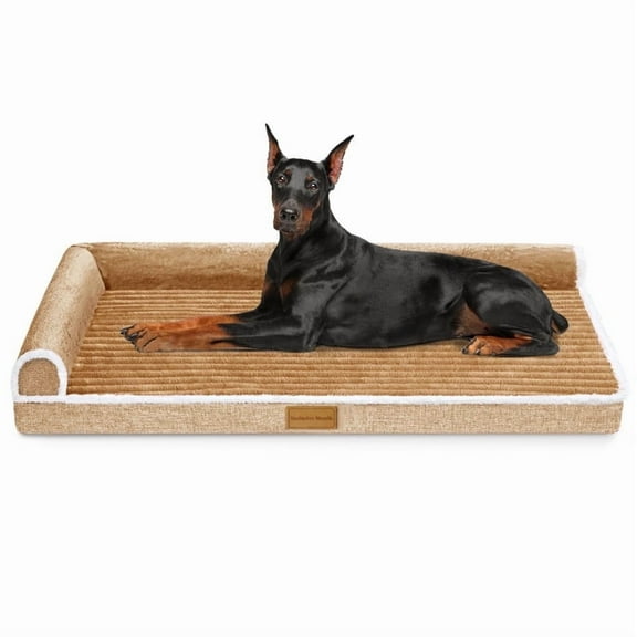Exclusivo Mezcla Orthopedic Pet Bed for Extra Large Dogs, 48"X30" Waterproof L Shaped Sofa Dog Bed, Brown
