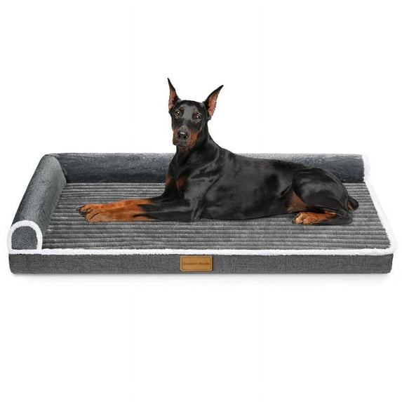 Exclusivo Mezcla Orthopedic Pet Bed for Extra Large Dogs, 48"X30" Waterproof L Shaped Sofa Dog Bed, Gray