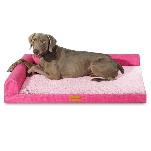 Exclusivo Mezcla Orthopedic Pet Bed for Extra Large Dogs 56"X40", L Shaped Waterproof Dog Beds with Removable Washable Cover, Pink