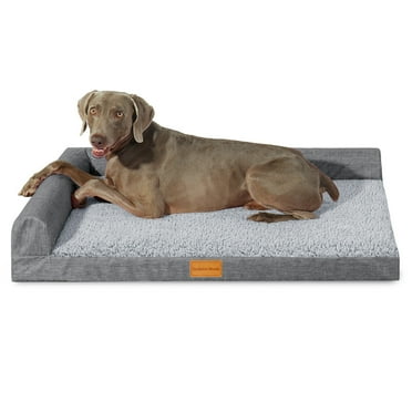Exclusivo Mezcla Orthopedic Pet Bed for Large Dogs 42"X28", L Shaped Waterproof Dog Beds with Removable Washable Cover, Gray