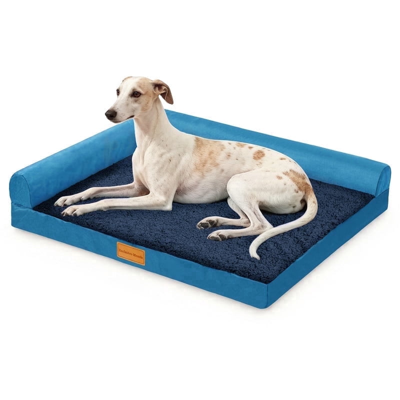 Exclusivo Mezcla L-Shaped Pet Couch Bed with Removable and Washable Cover, Orthopedic Dog Bed for Large Dogs with Non-Slip Bottom, 42"×28", Navy Blue