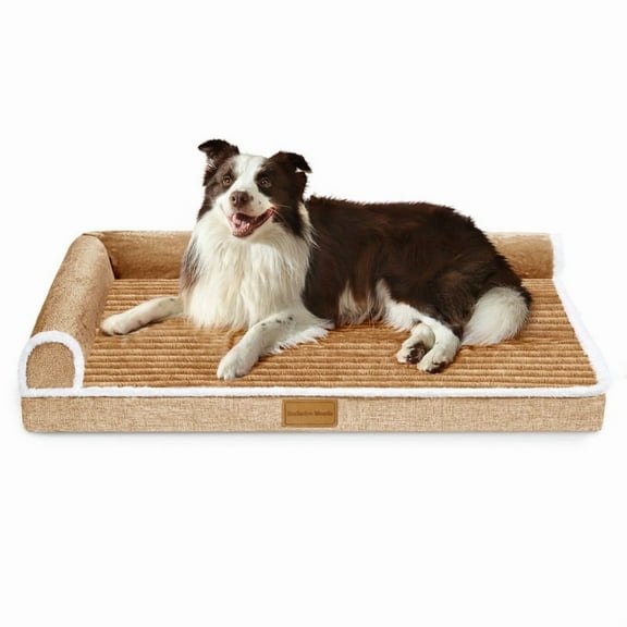 Exclusivo Mezcla Orthopedic Pet Bed for Large Dogs, 42"X28" Waterproof L Shaped Sofa Dog Bed, Brown