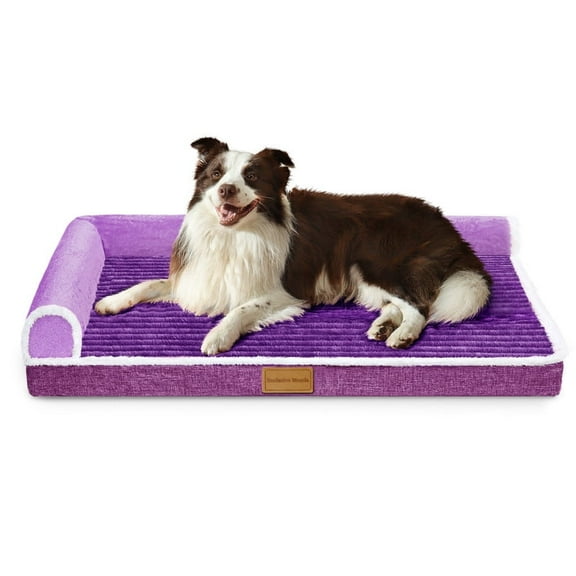 Exclusivo Mezcla Orthopedic Pet Bed for Large Dogs, 42"X28" Waterproof L Shaped Sofa Dog Bed, Purple