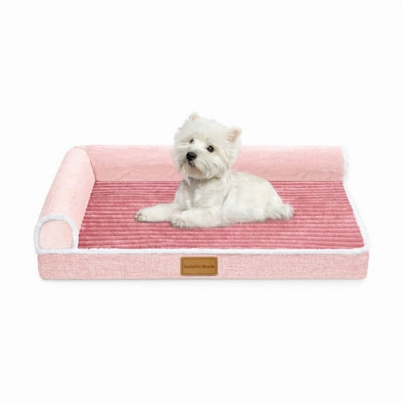 Exclusivo Mezcla Orthopedic Pet Bed for Small Dogs, 30"X20" Waterproof L Shaped Sofa Dog Bed, Pink