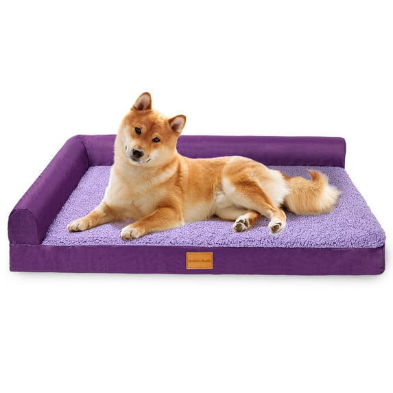 Exclusivo Mezcla Orthopedic Pet Bed for Medium Dogs 36"X24", L Shaped Waterproof Dog Beds with Removable Washable Cover, Purple