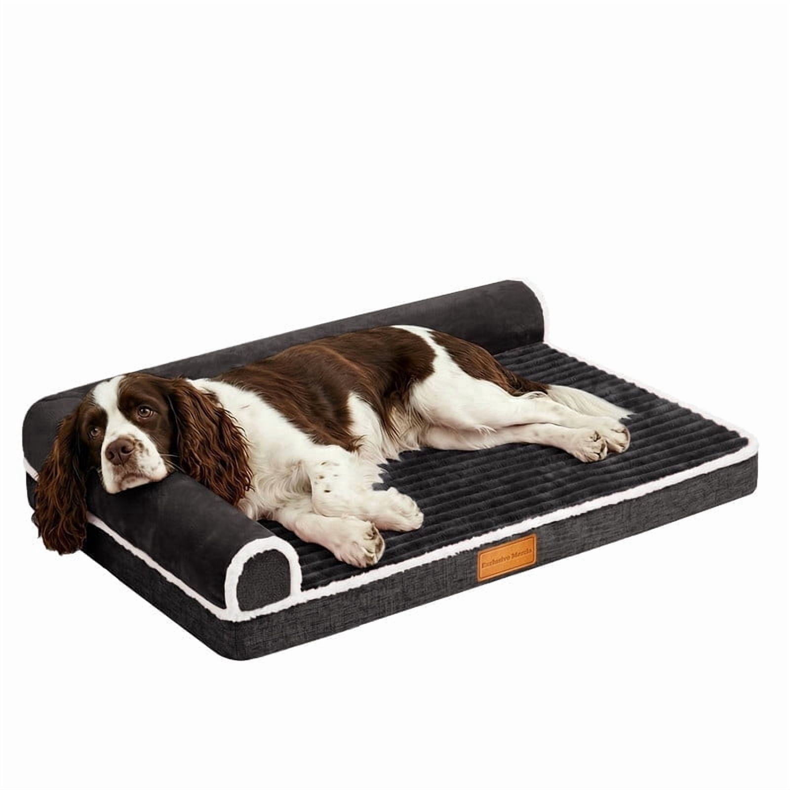 Exclusivo Mezcla Medium Orthopedic Dog Bed, Luxury Striped Jacquard Pet Bed Sofa, Waterproof and Washable, 36"×24", Black