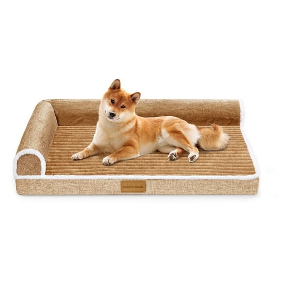 Exclusivo Mezcla Orthopedic Pet Bed for Medium Dogs, 36"X24" Waterproof L Shaped Sofa Dog Bed, Brown