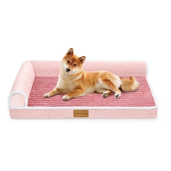 Exclusivo Mezcla Orthopedic Pet Bed for Medium Dogs, 36"X24" Waterproof L Shaped Sofa Dog Bed, Pink