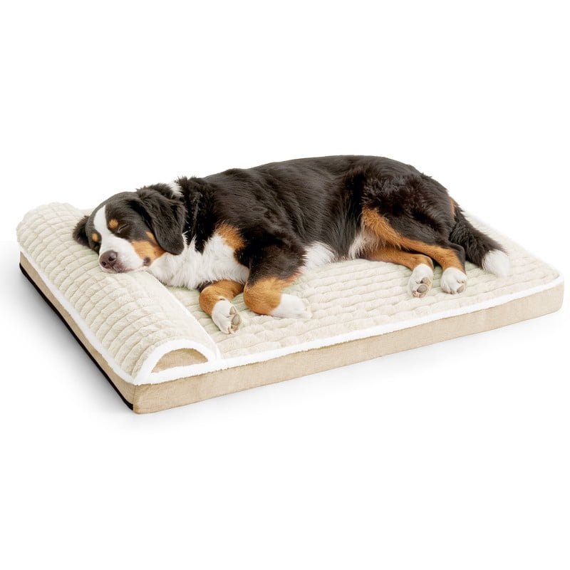 Exclusivo Mezcla Orthopedic Dog Bed with Head Pillow for Extra Large Dogs, Removable and Machine-Washable Cover, 56"X40", Ivory
