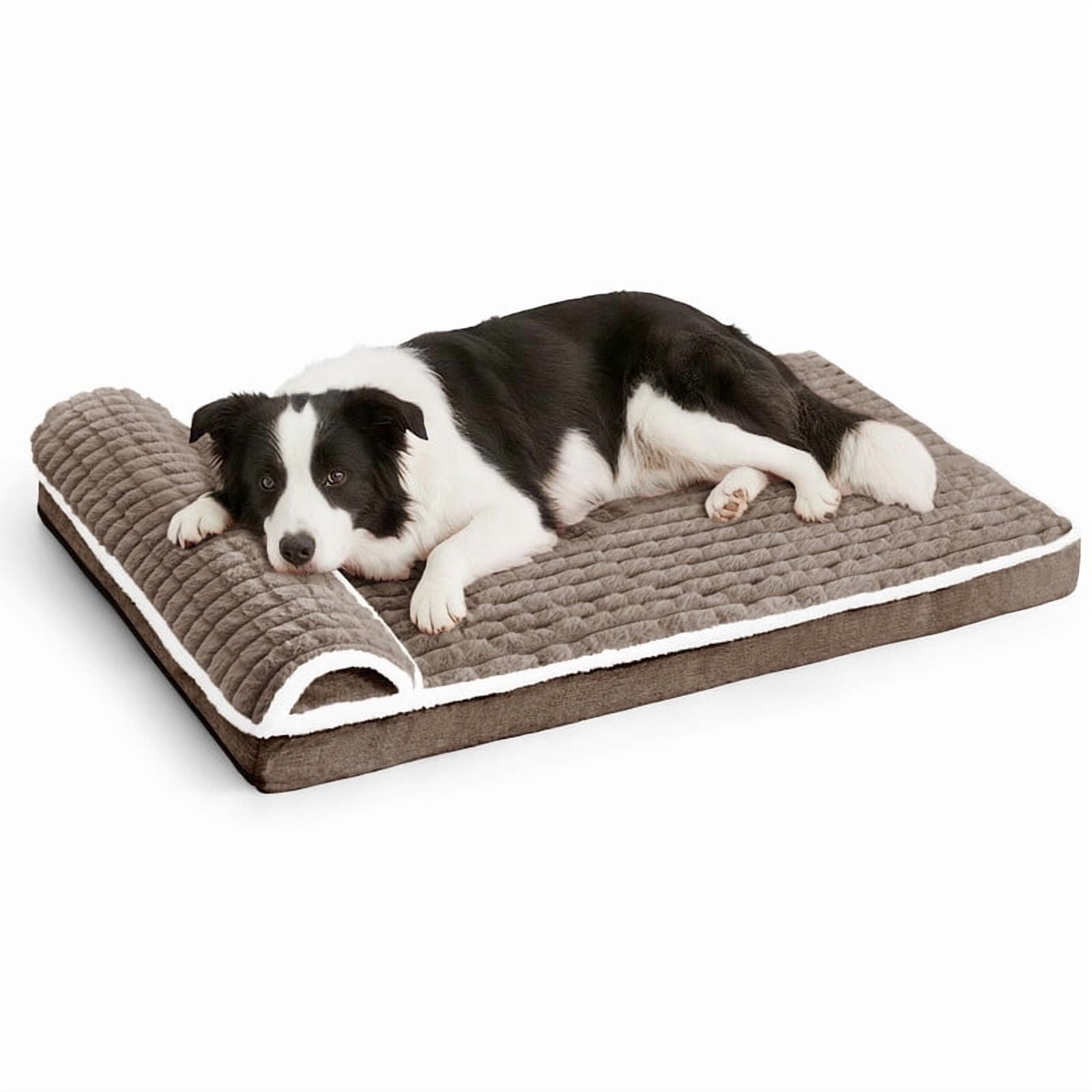 Exclusivo Mezcla Orthopedic Dog Bed with Head Pillow for Large Dogs, Removable and Machine-Washable Cover, 42"X28", Brown