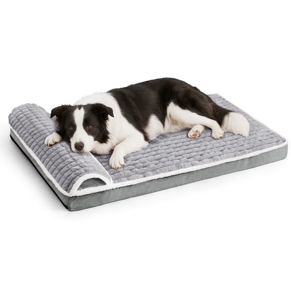 Exclusivo Mezcla Orthopedic Dog Bed with Head Pillow for Large Dogs, Removable and Machine-Washable Cover, 42"X28", Grey