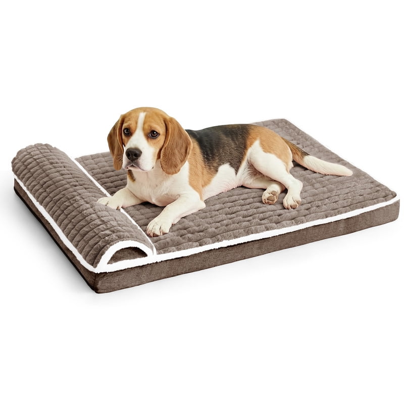 Exclusivo Mezcla Orthopedic Dog Bed with Head Pillow for Medium and Large Dogs, Removable and Machine-Washable Cover, 36"X24", Brown