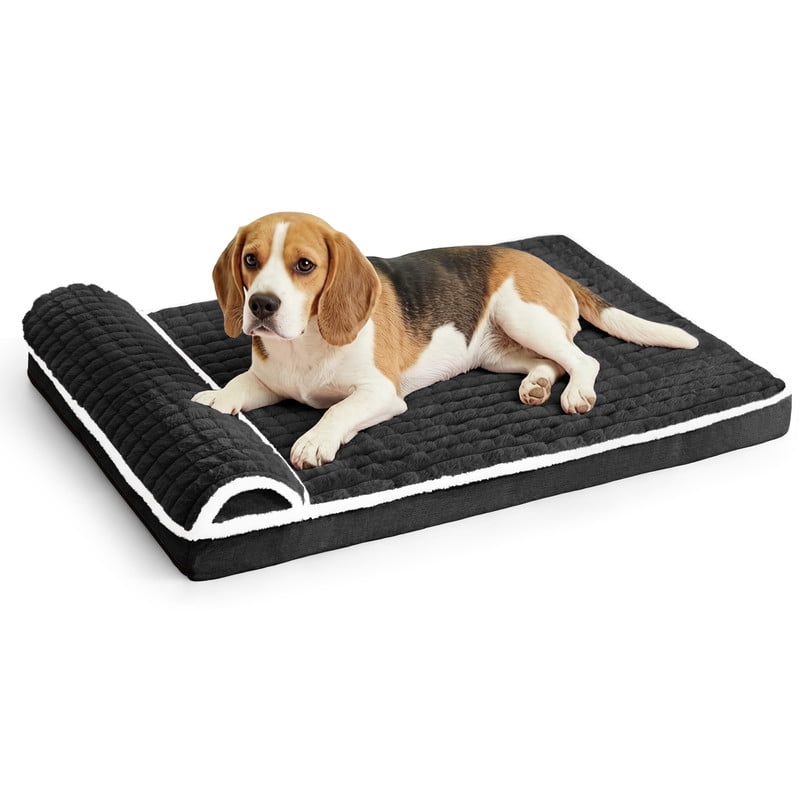 Exclusivo Mezcla Orthopedic Dog Bed with Head Pillow for Medium and Large Dogs, Removable and Machine-Washable Cover, 36"X24", Black