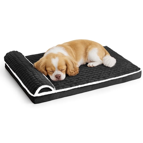 Exclusivo Mezcla Orthopedic Dog Bed with Head Pillow for Small and Medium Dogs 30"x20", Removable and Machine-Washable Cover, Black