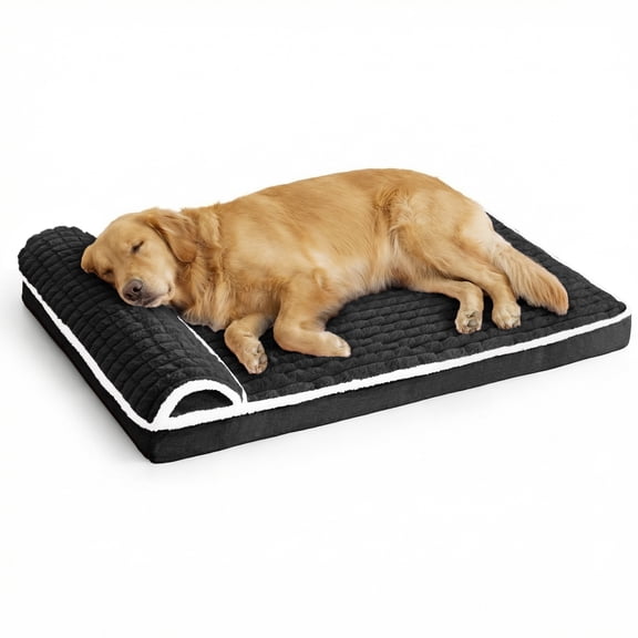 E×clusivo Mezcla Orthopedic Dog Bed with Head Pillow for Small and Medium Dogs, Removable and Machine-Washable Cover, 30"×20", Black