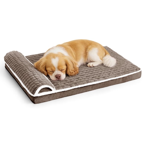 Exclusivo Mezcla Orthopedic Dog Bed with Head Pillow for Small and Medium Dogs 30"x20", Removable and Machine-Washable Cover, Brown