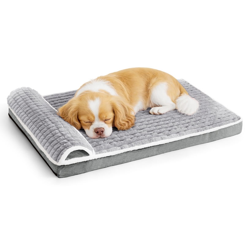 Exclusivo Mezcla Orthopedic Dog Bed with Head Pillow for Small and Medium Dogs, Removable and Machine-Washable Cover, 30"X20", Grey