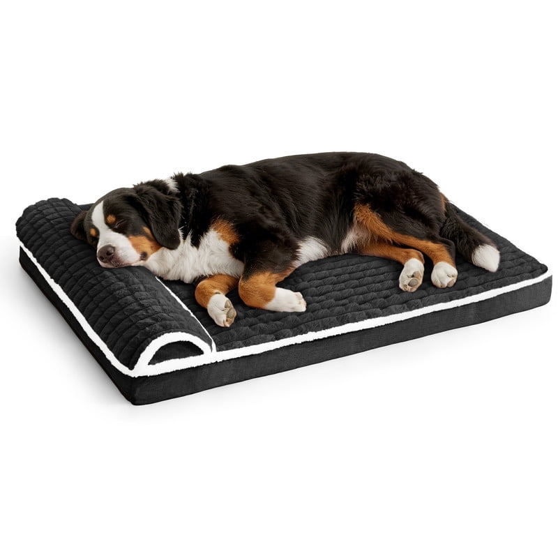 Exclusivo Mezcla Orthopedic Dog Bed with Head Pillow for Extra Large Dogs, Removable and Machine-Washable Cover, 56"X40", Black