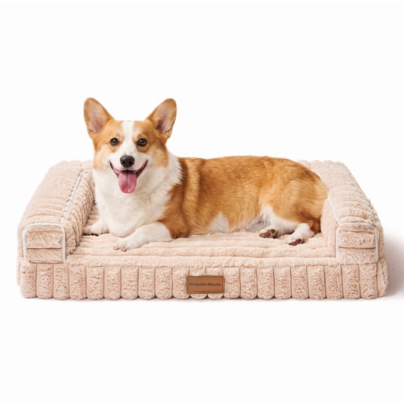 Exclusivo Mezcla Orthopedic Sofa Dog Bed with Washable Removable Cover 36"x24", Non-slip Bottom Pet Bed with Sides for Medium Dogs, Beige