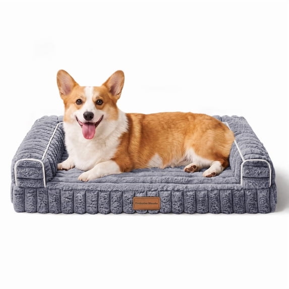 Exclusivo Mezcla Orthopedic Sofa Dog Bed with Washable Removable Cover 36"x24", Non-slip Bottom Pet Bed with Sides for Medium Dogs, Grey