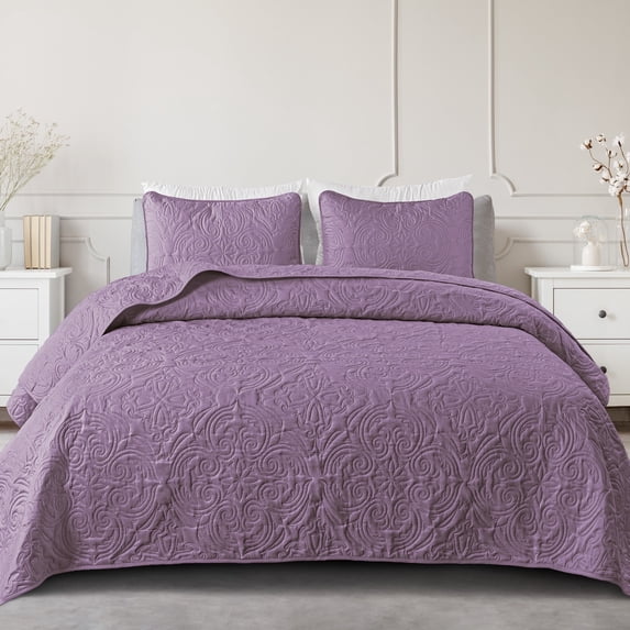 Exclusivo Mezcla Oversized King Quilt Bedding Set, Lightweight Vintage California Cal King Size Quilts with Pillow Shams, Soft Bedspreads Coverlets for All Seasons (112"x104", Dusty Lavender)