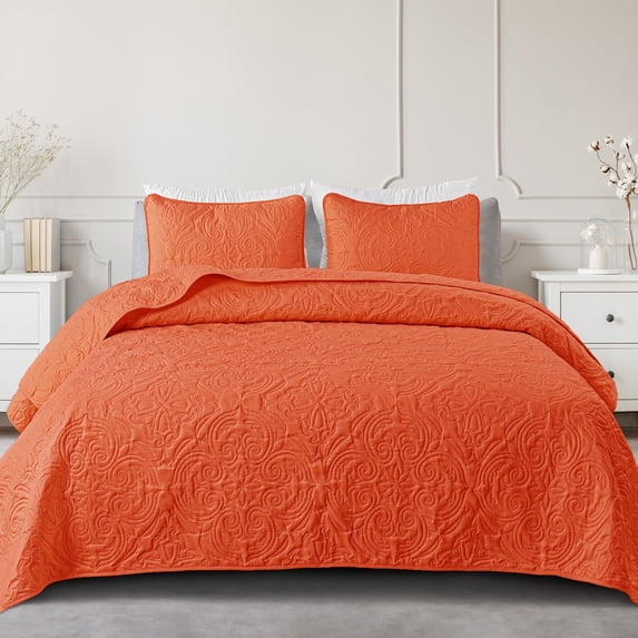 Exclusivo Mezcla Oversized King Quilt Bedding Set, Lightweight Vintage California Cal King Size Quilts with Pillow Shams, Soft Bedspreads Coverlets for All Seasons (112"x104", Orange)