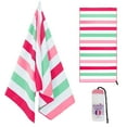 thumbnail image 1 of Exclusivo Mezcla Oversized Microfiber Quick Dry Beach Towel, Lightweight Sand-Free Cabana Stripe Pool Travel Camping Towel with Bag (Pink, 35"X70"), 1 of 9