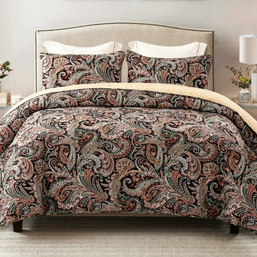 Exclusivo Mezcla Paisley Black Quilt Set King Size, 3-Piece Reversible Quilt Bedding Set, Lightweight and Soft Bedspread Coverlets
