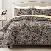 Exclusivo Mezcla Paisley Quilt Set King Size, 3-Piece Reversible Quilt Bedding Set with Decoractive Exotic Boho Pattern (2 Pillow Shams), Lightweight and Soft Bedspread Coverlets