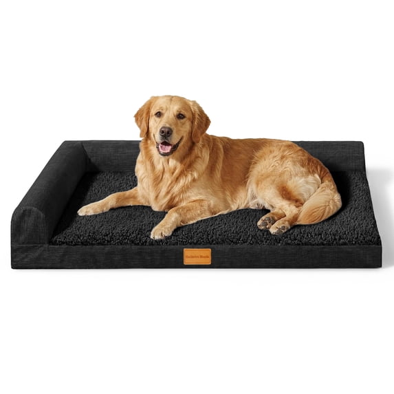 Exclusivo Mezcla L-Shaped Pet Couch Bed with Removable and Washable Cover 48"x30", Orthopedic Dog Bed for Large Dogs with Non-Slip Bottom, Black