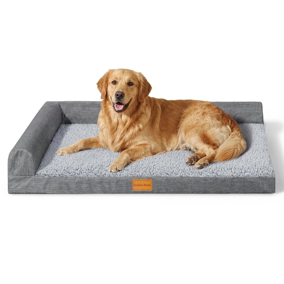 Exclusivo Mezcla L-Shaped Pet Couch Bed with Removable and Washable Cover 48"x30", Orthopedic Dog Bed for Large Dogs with Non-Slip Bottom, Grey
